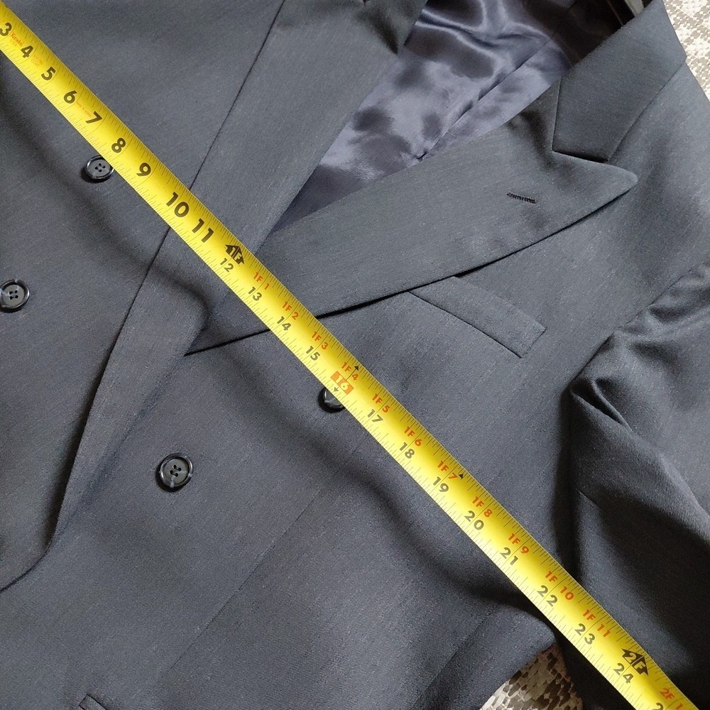 A. Sheilds Blazer Jacket Mens 44L Blue Wool Double Breasted Peak Lapel Classic - Picture 6 of 12